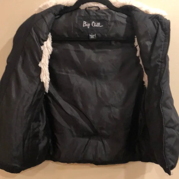 Big Chill black puffer vest jacket sleeveless sherpa trim zip pockets size small - Picture 5 of 8